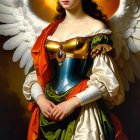 Graceful figure with angelic wings and golden halo