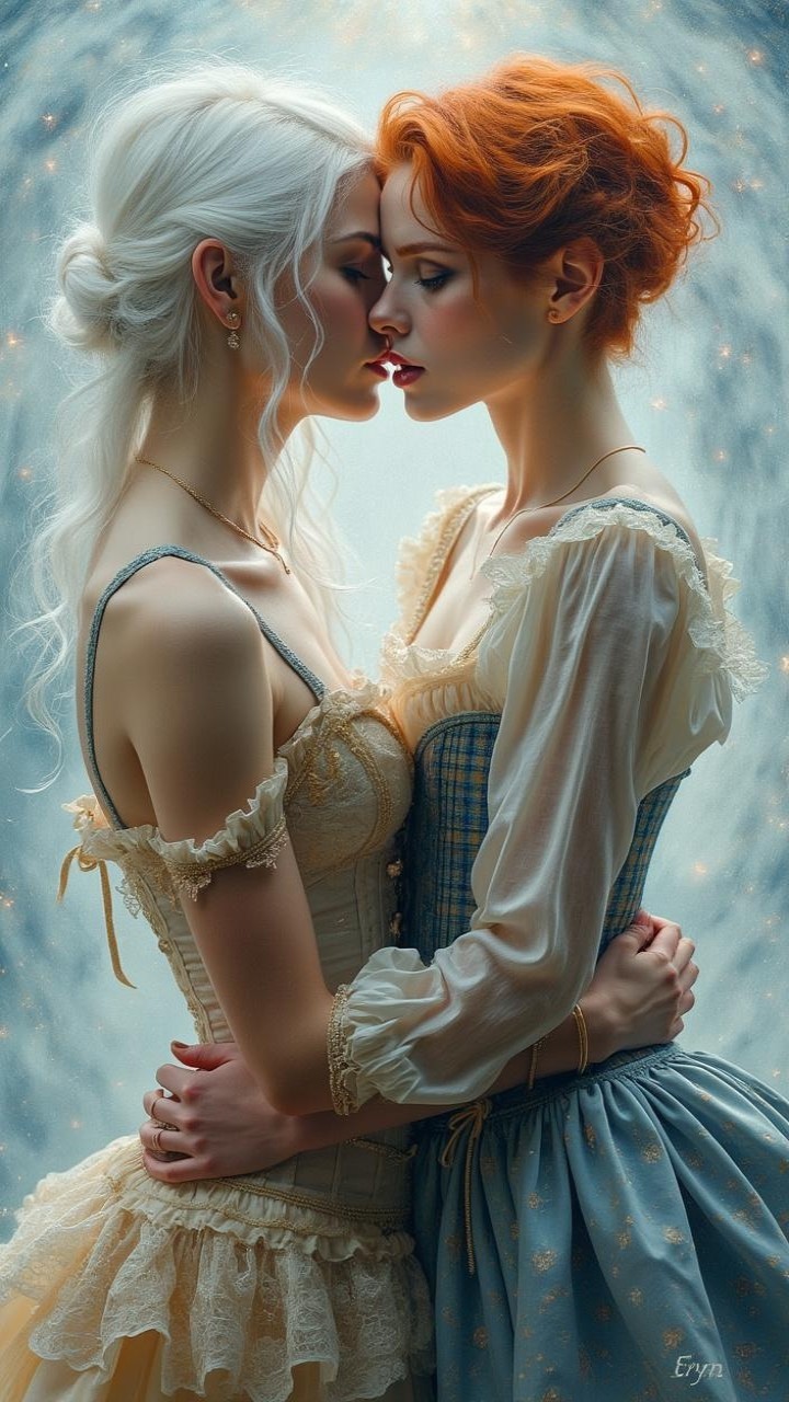 Vintage Elegance of Two Women in Ethereal Setting