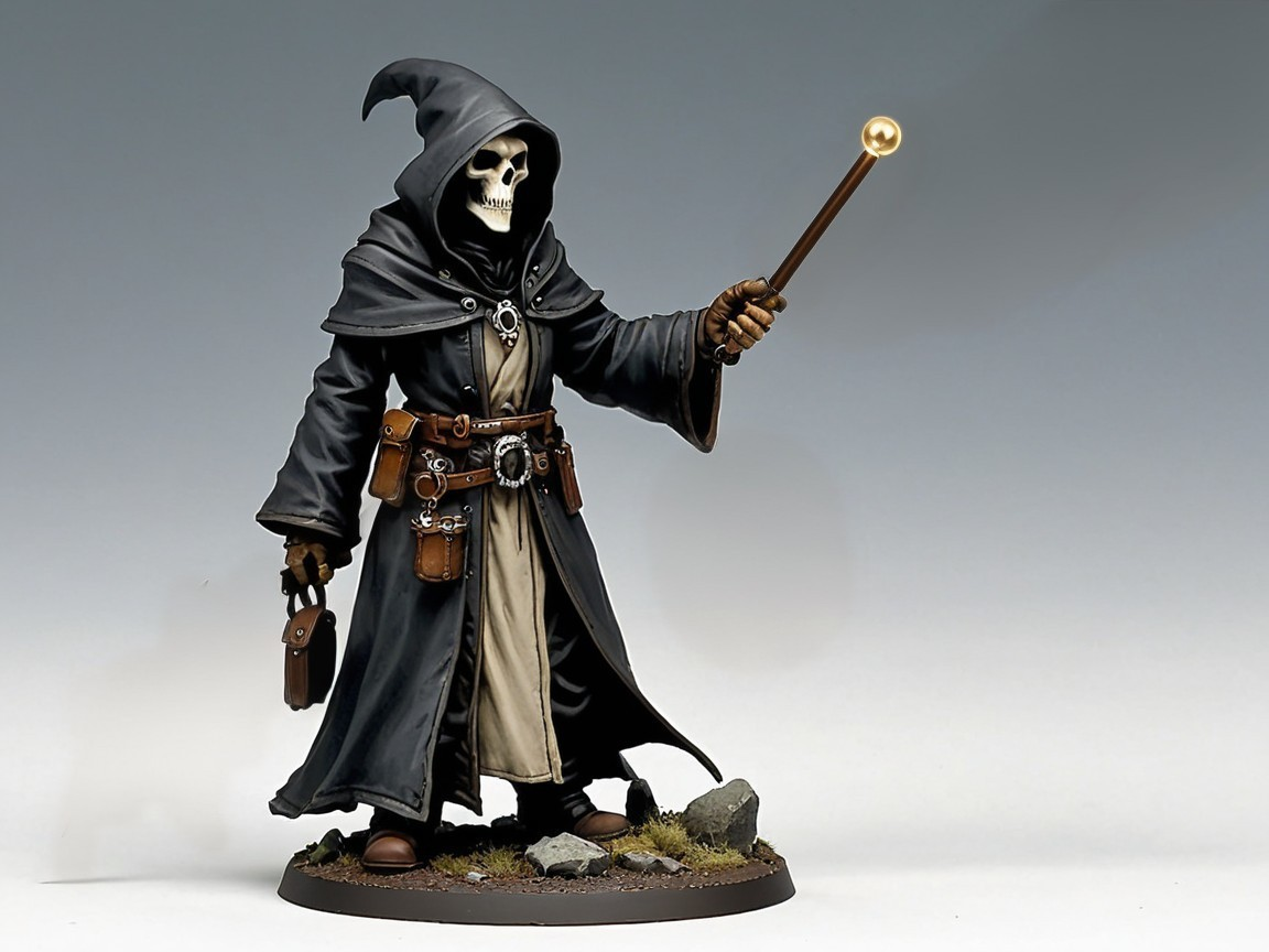 Detailed Skeleton Figurine in Cloak with Wand