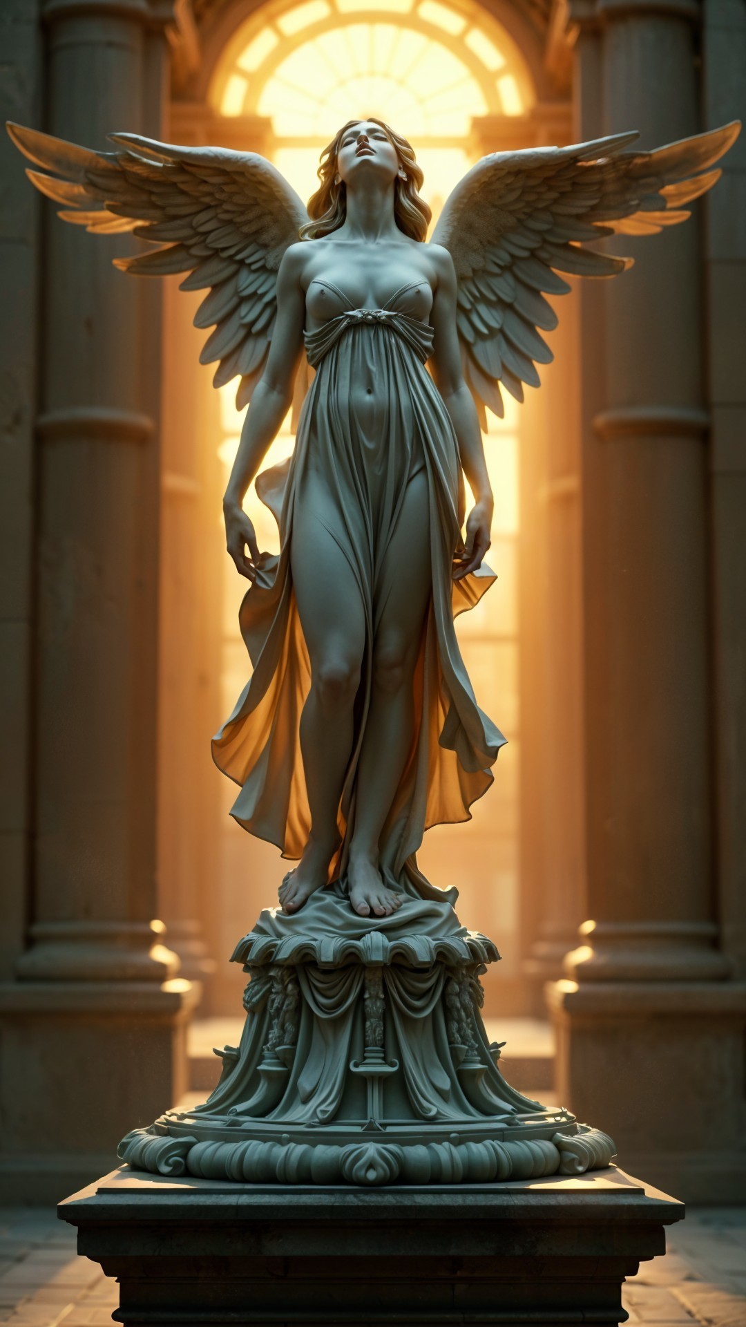 Marble Angel Statue in Grand Architectural Space