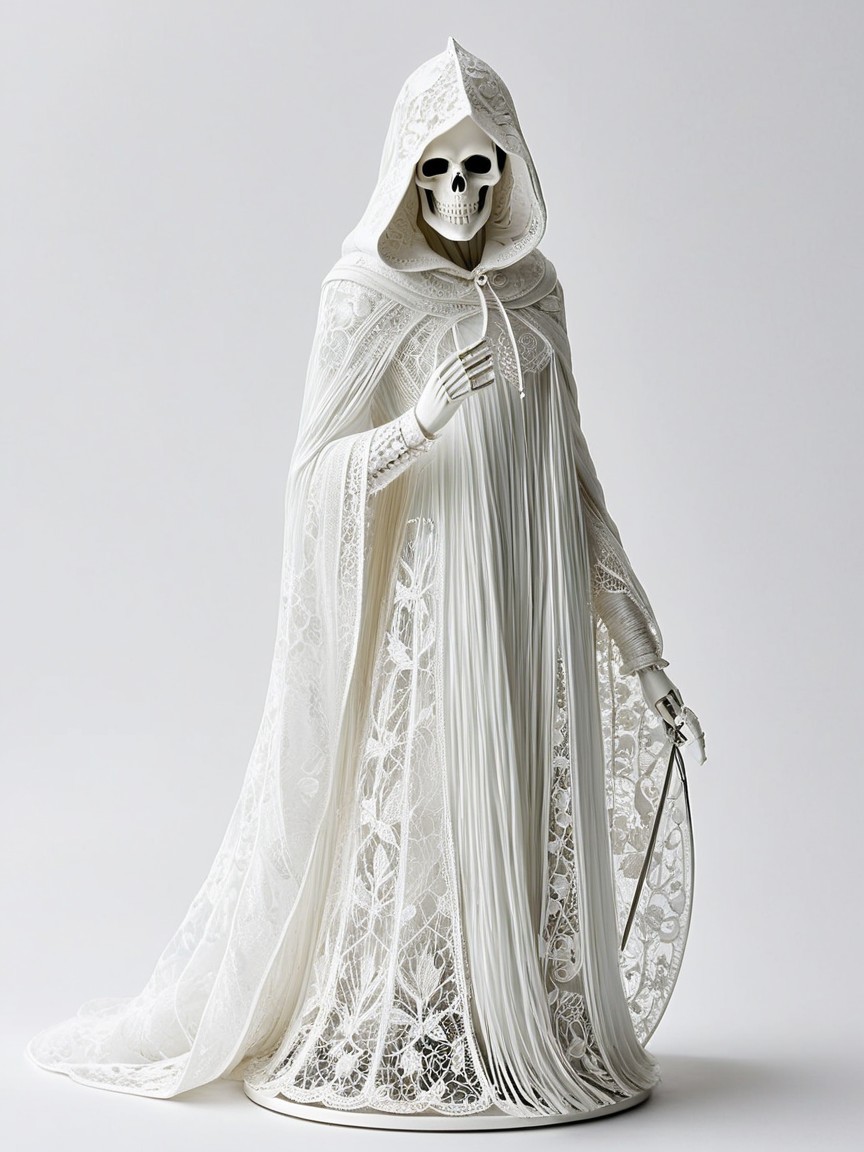 Elaborate White Cloak on Mystical Skeletal Figure