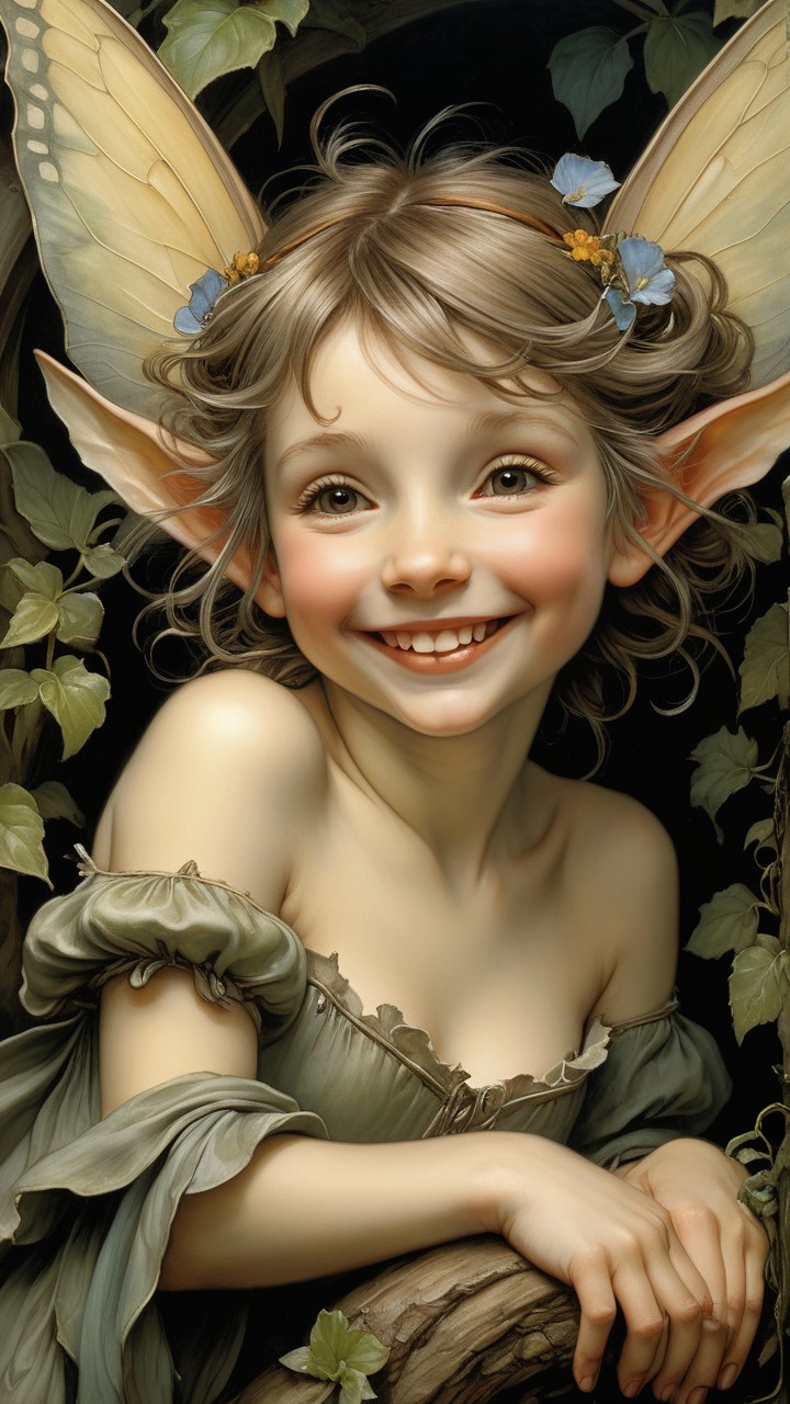 Whimsical Fairy with Butterfly Wings in Woodland Scene