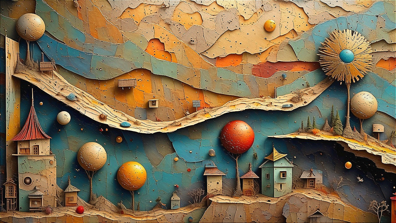 Whimsical Landscape with Abstract Curves and Colors