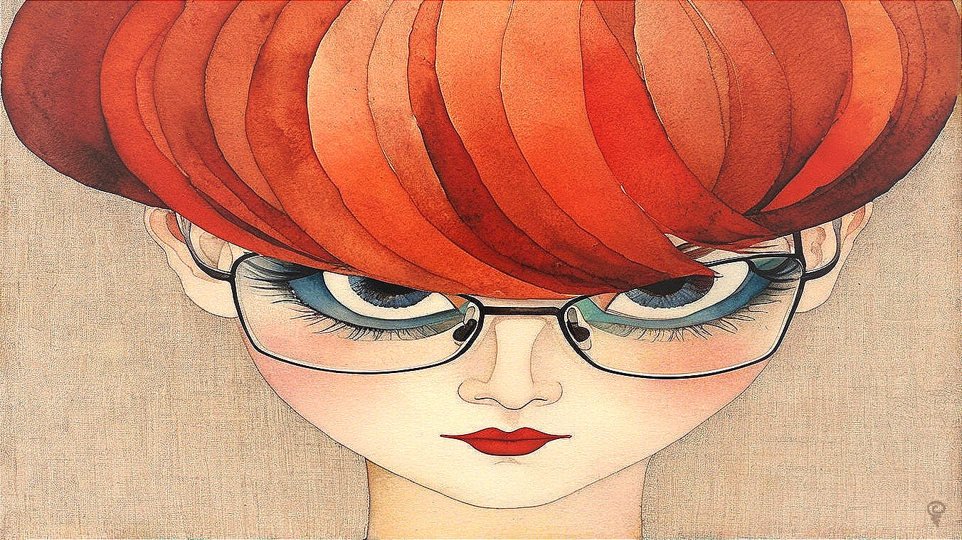 Stylized Portrait of a Young Woman with Red Hair