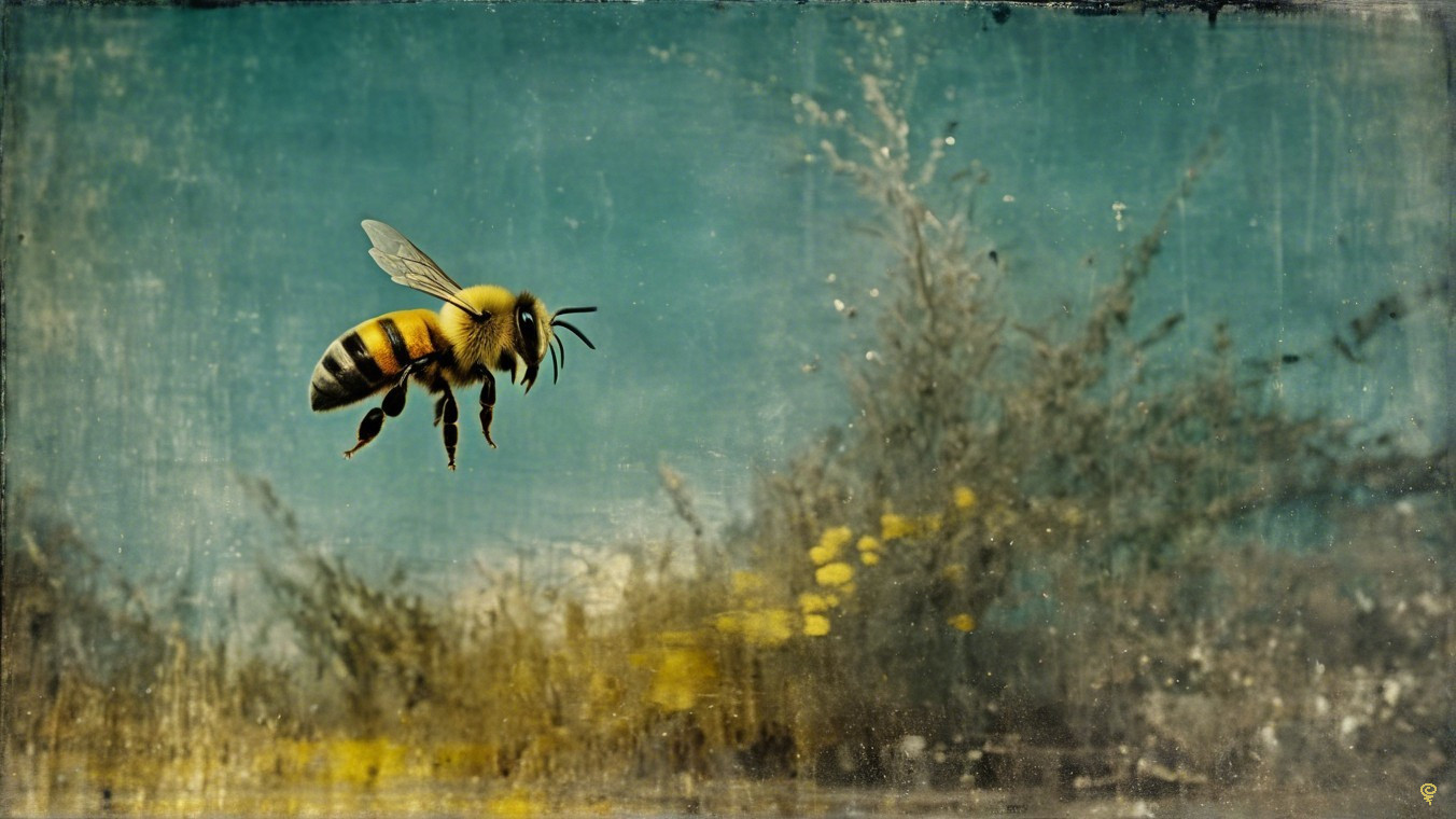 Solitary Bee in Dreamy Natural Setting with Flowers