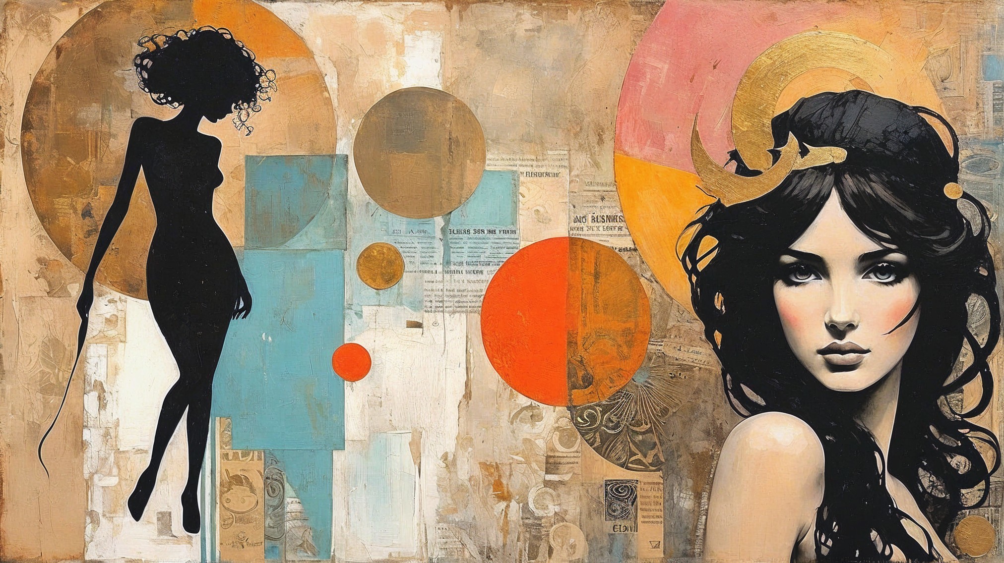 Contrasting Female Figures in Abstract Artistic Composition