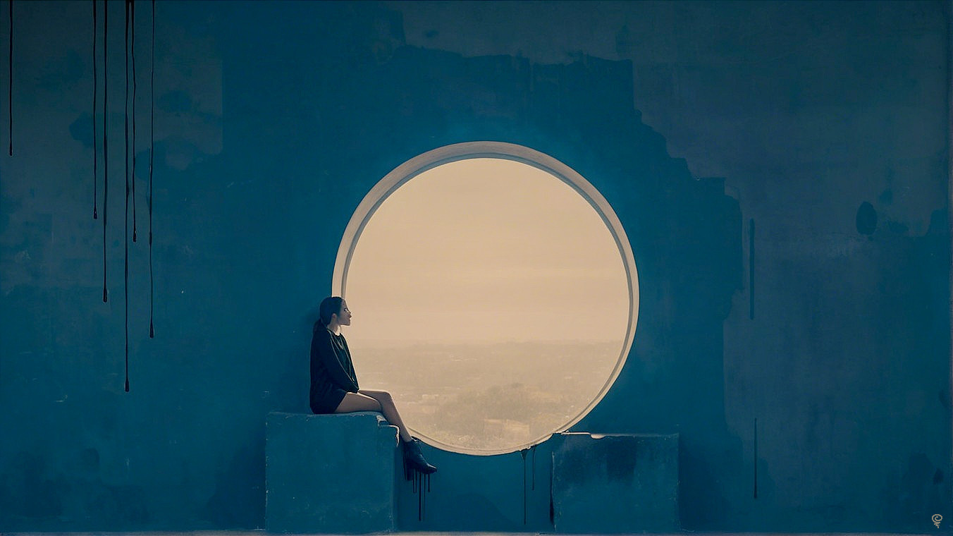 Solitary Figure in Minimalist Industrial Space