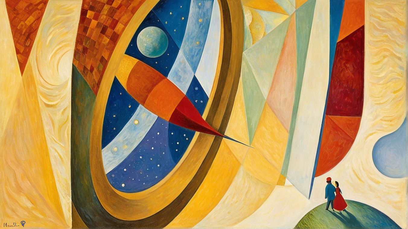 Abstract Cosmic Landscape with Figures and Portal