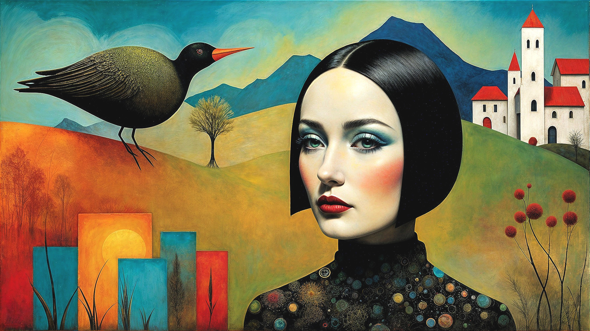 Portrait of a Young Woman in a Dreamlike Landscape