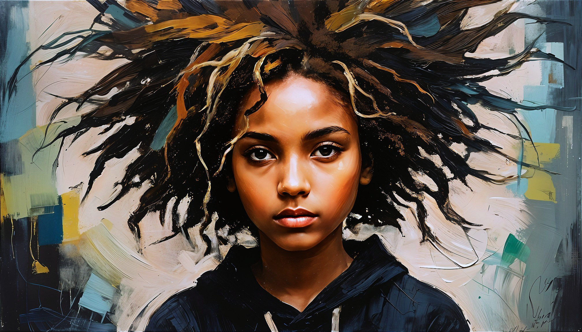 Portrait of a Young Girl with Curly Hair and Pastels