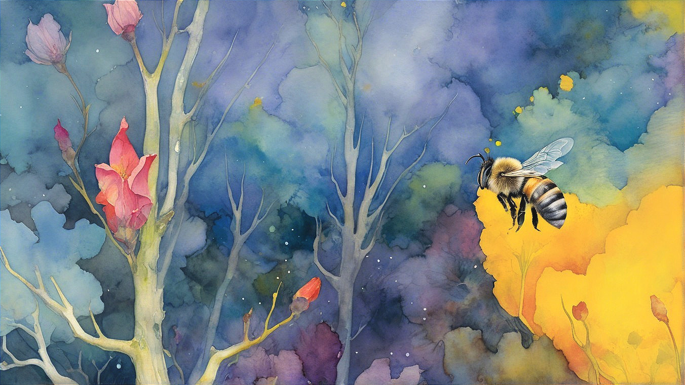Vibrant Watercolor Landscape with Ethereal Elements