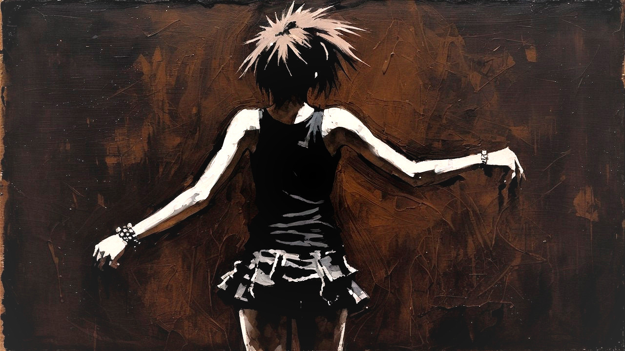 Young Person with Spiky Hair in Dark Clothing