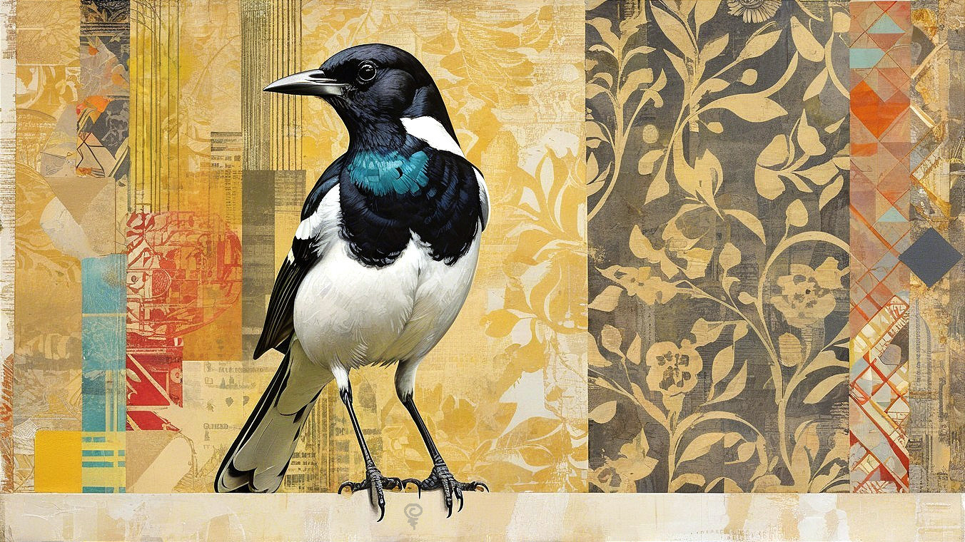 Bird with Black Head and White Body in Abstract Art