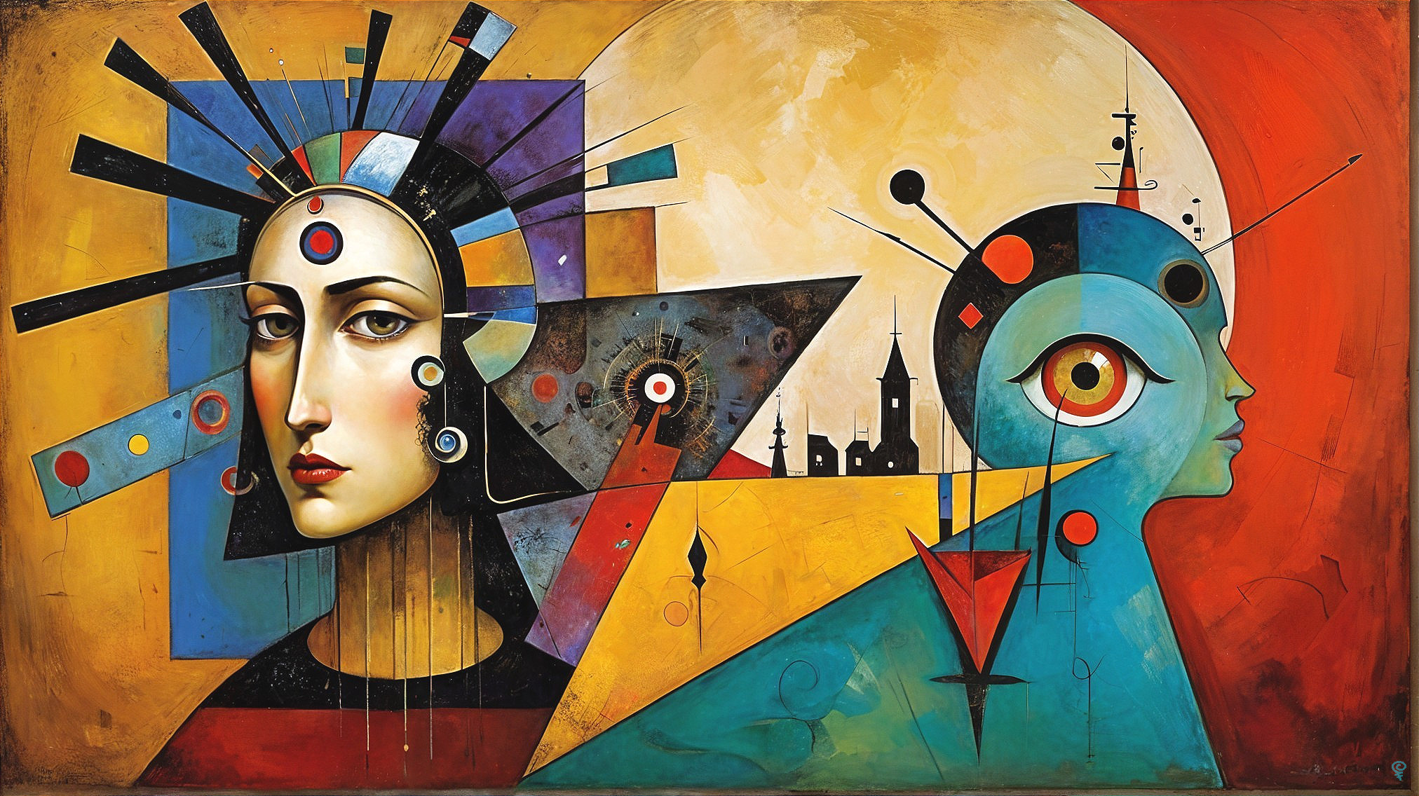 Stylized Split Composition of Two Faces with Geometric Shapes