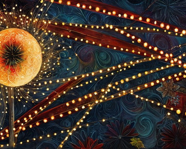 Abstract Digital Painting of Christmas Lights and Ornaments