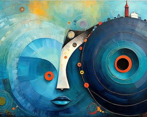 Abstract Composition with Stylized Serene Face
