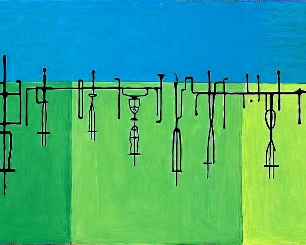 Vibrant Landscape with Abstract Forms and Colors