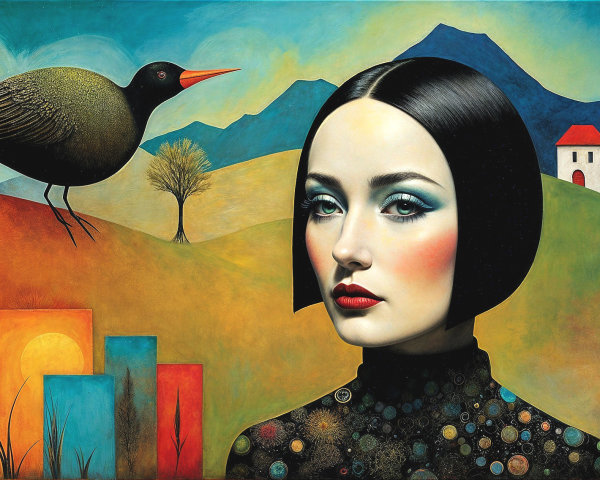 Portrait of a Young Woman in a Dreamlike Landscape