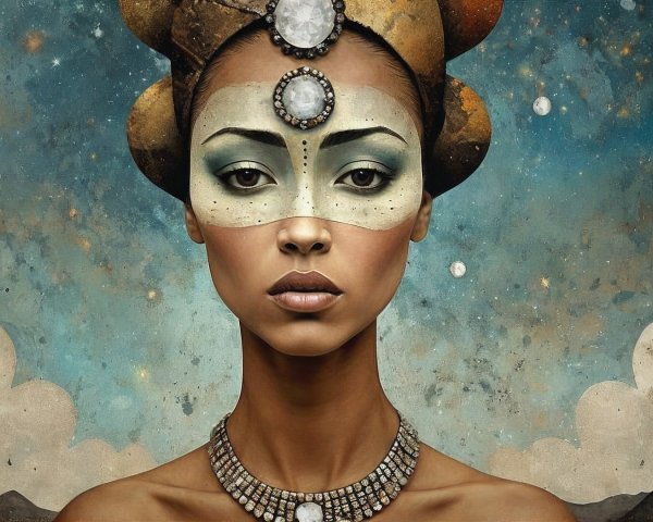 Portrait of a woman with intricate makeup and unique hair
