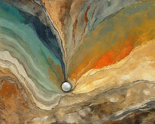 Abstract Artwork with Swirling Lines and Radiant Orb