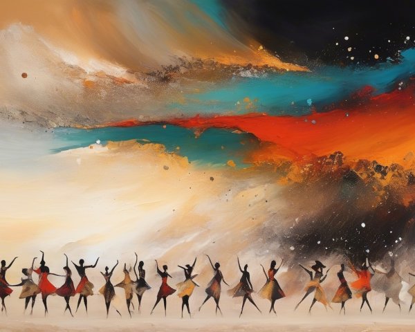 Abstract Painting of Dancers in Vibrant Colors
