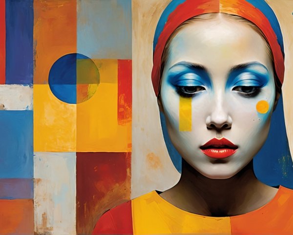 Portrait of a Woman with Bold Colors and Geometric Shapes