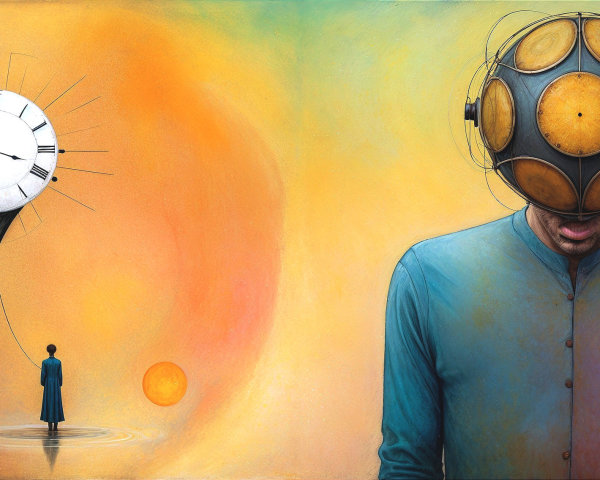 Surreal Artwork of Figure on Water with Clock