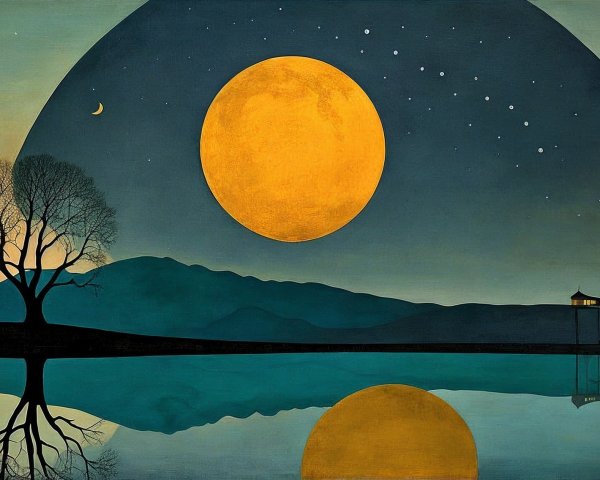 Serene Landscape with Golden and Crescent Moons