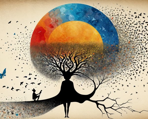 Whimsical Illustration of Tree-Head Silhouette