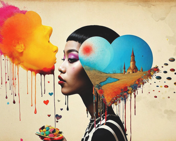 Surreal Portrait of a Woman with Colorful Elements