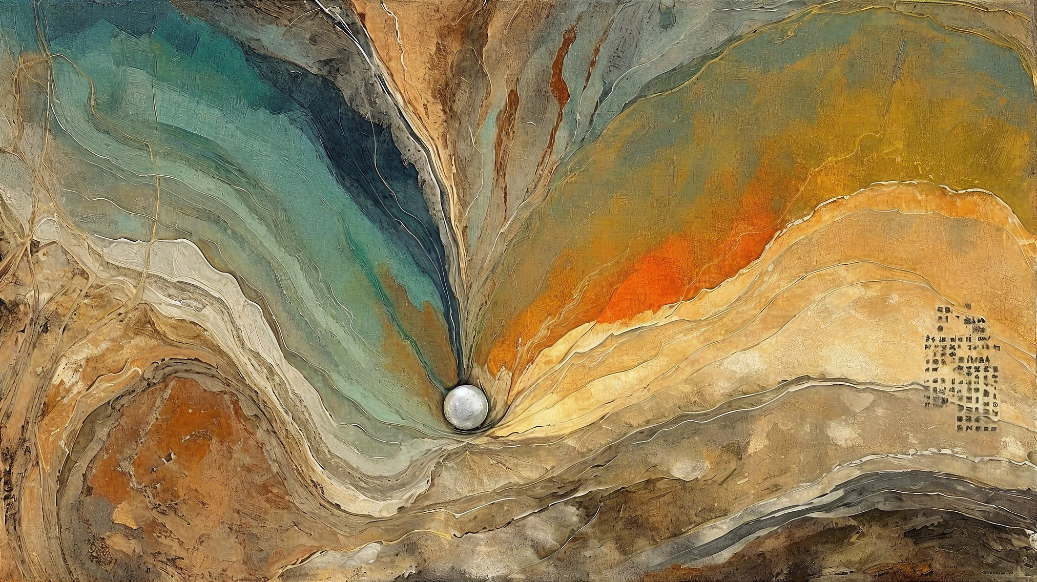 Abstract Artwork with Swirling Lines and Radiant Orb