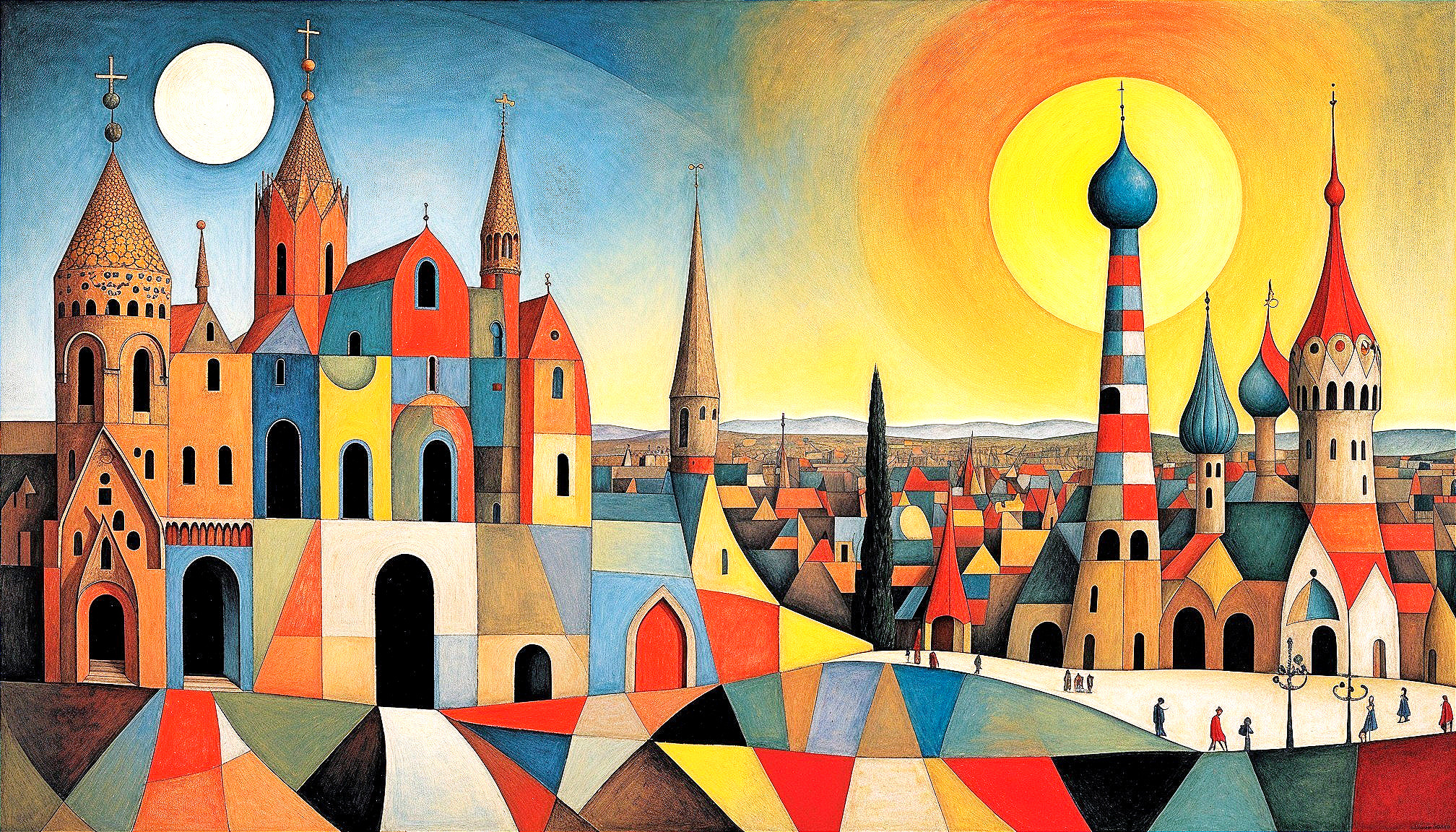 Vibrant Abstract Landscape with Colorful Geometric Buildings