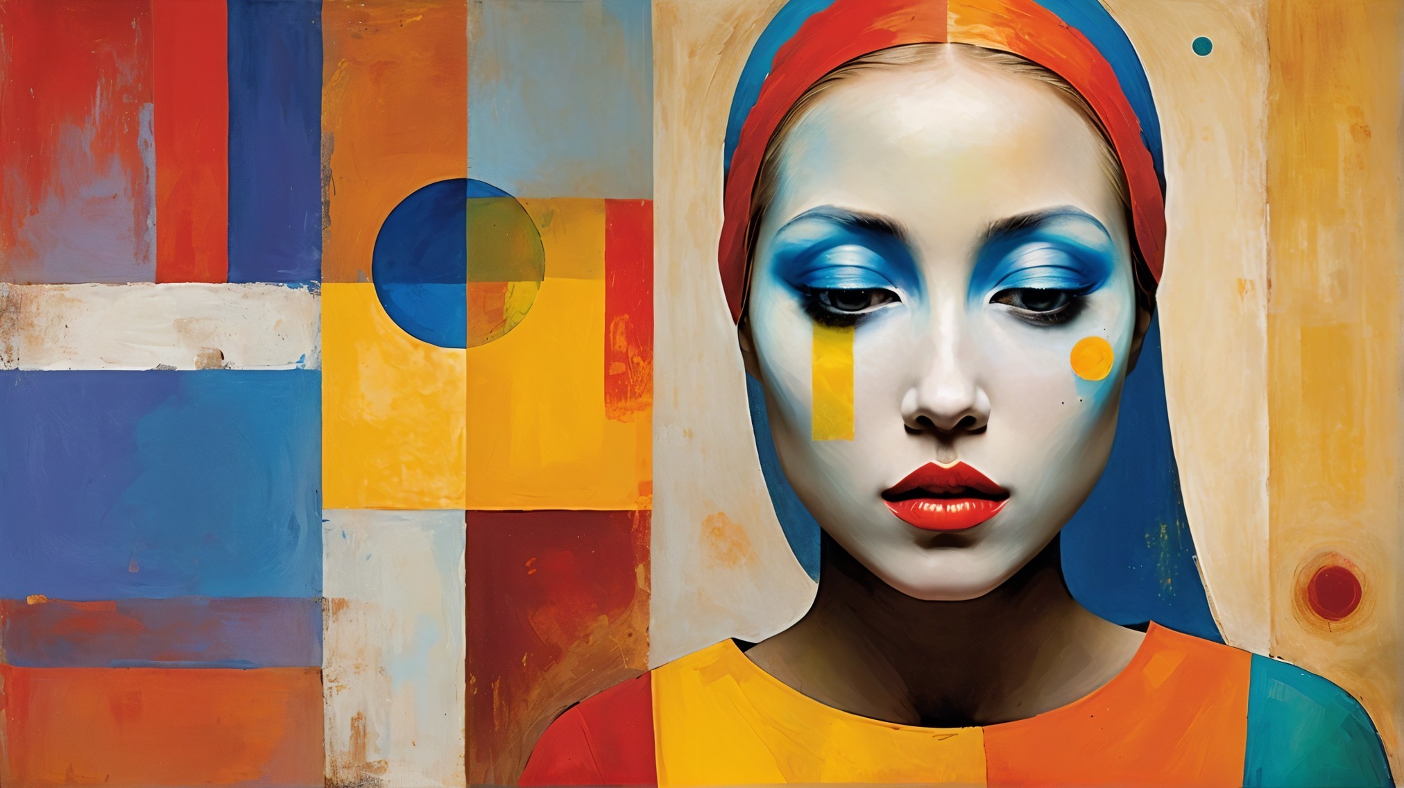 Portrait of a Woman with Bold Colors and Geometric Shapes