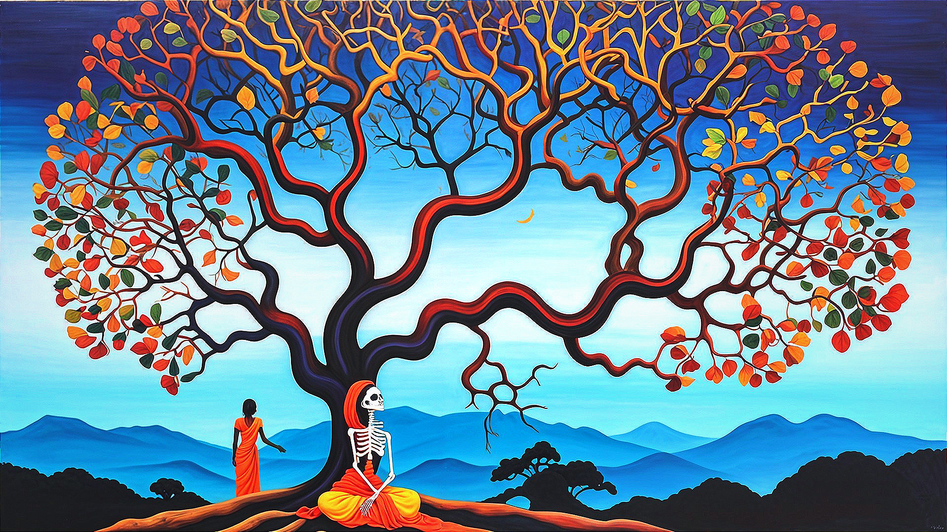 Surreal Landscape with Detailed Tree and Figures