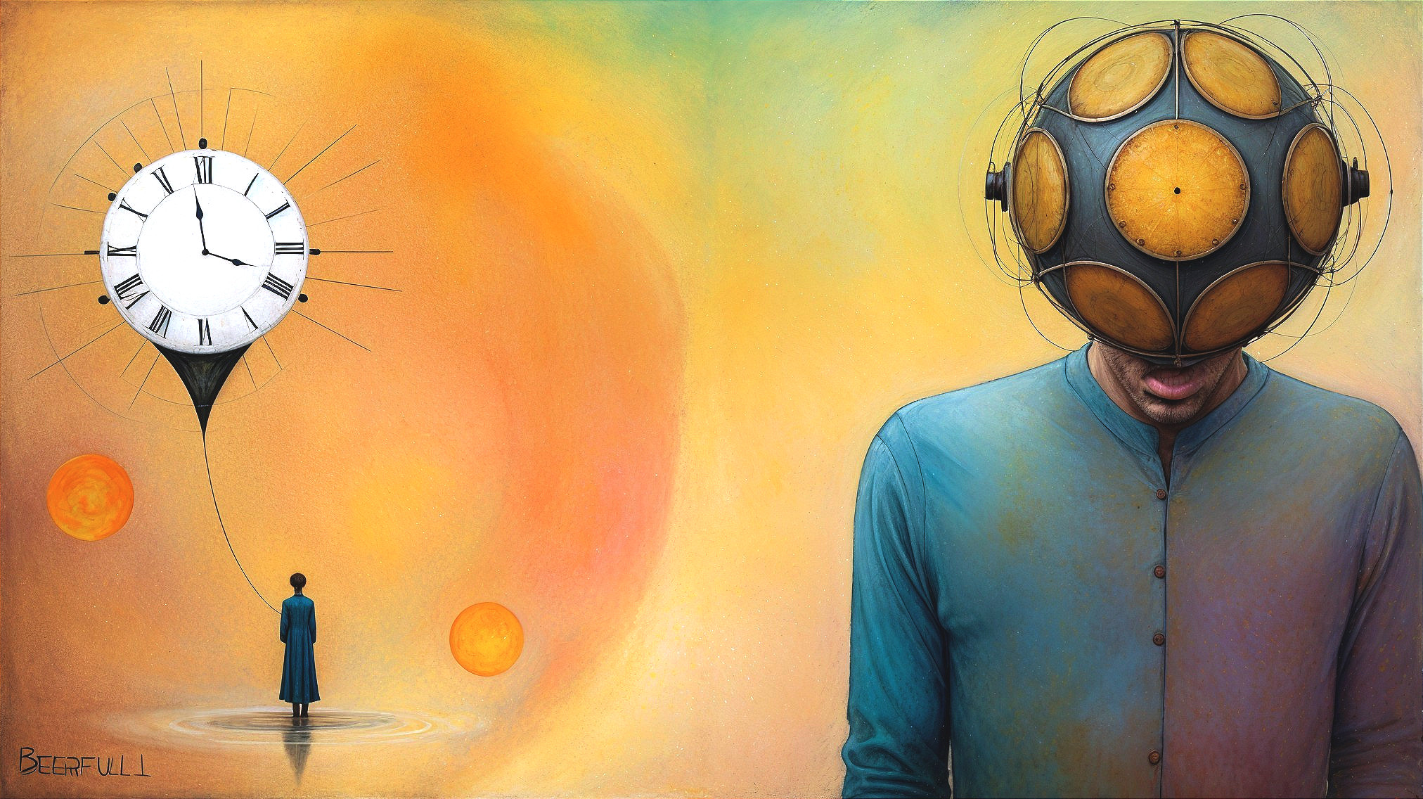 Surreal Artwork of Figure on Water with Clock