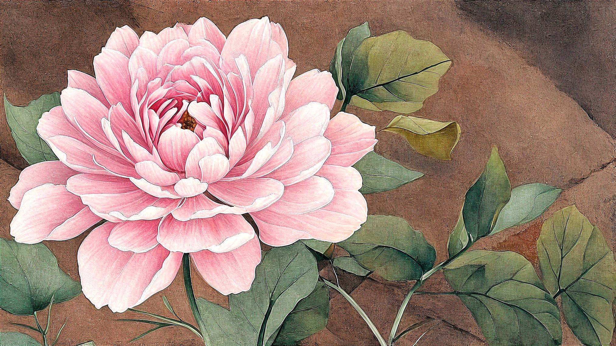 Detailed Watercolor Painting of a Pink Peony Flower