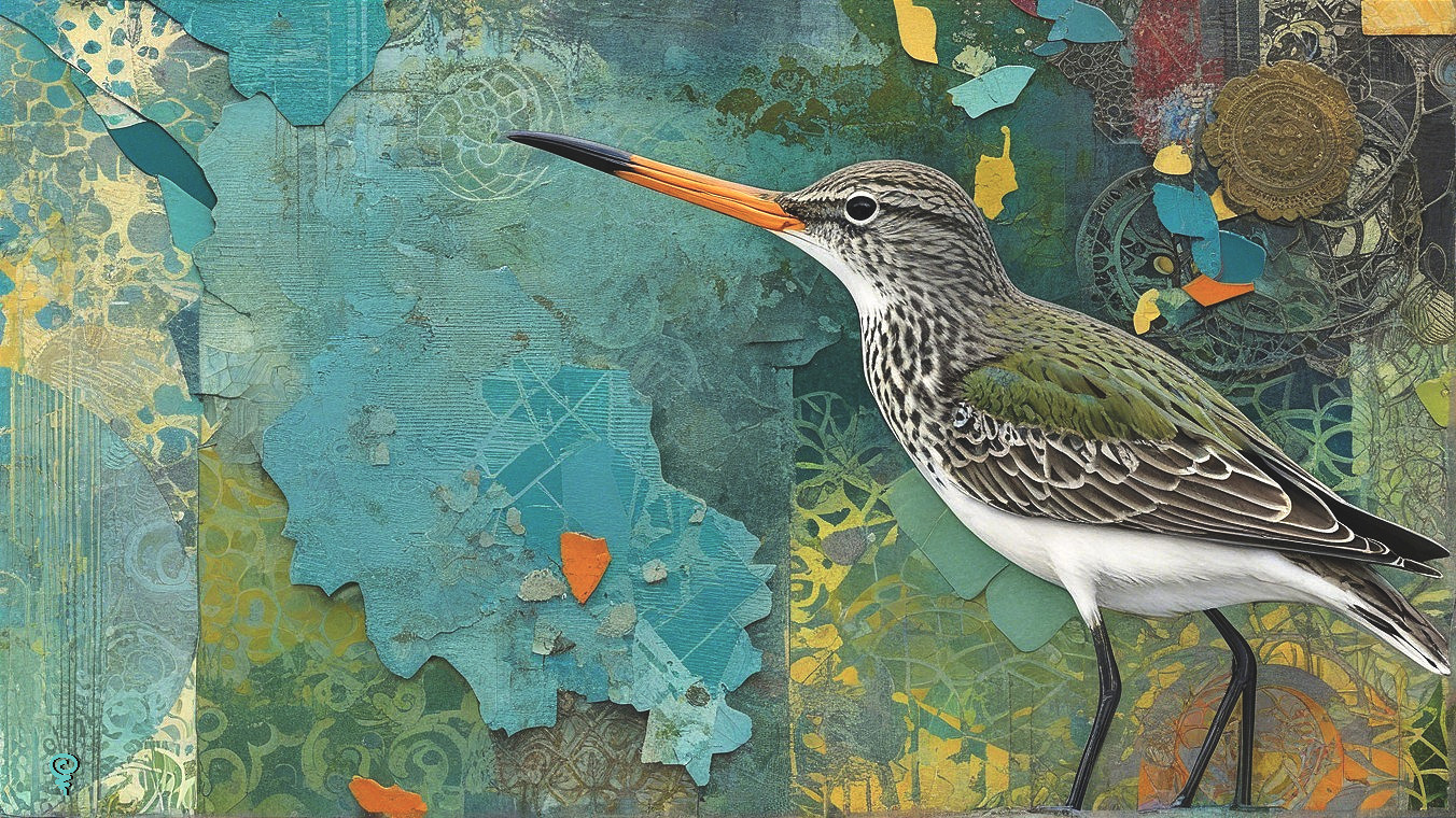 Mixed-media Artwork of Bird with Orange Bill