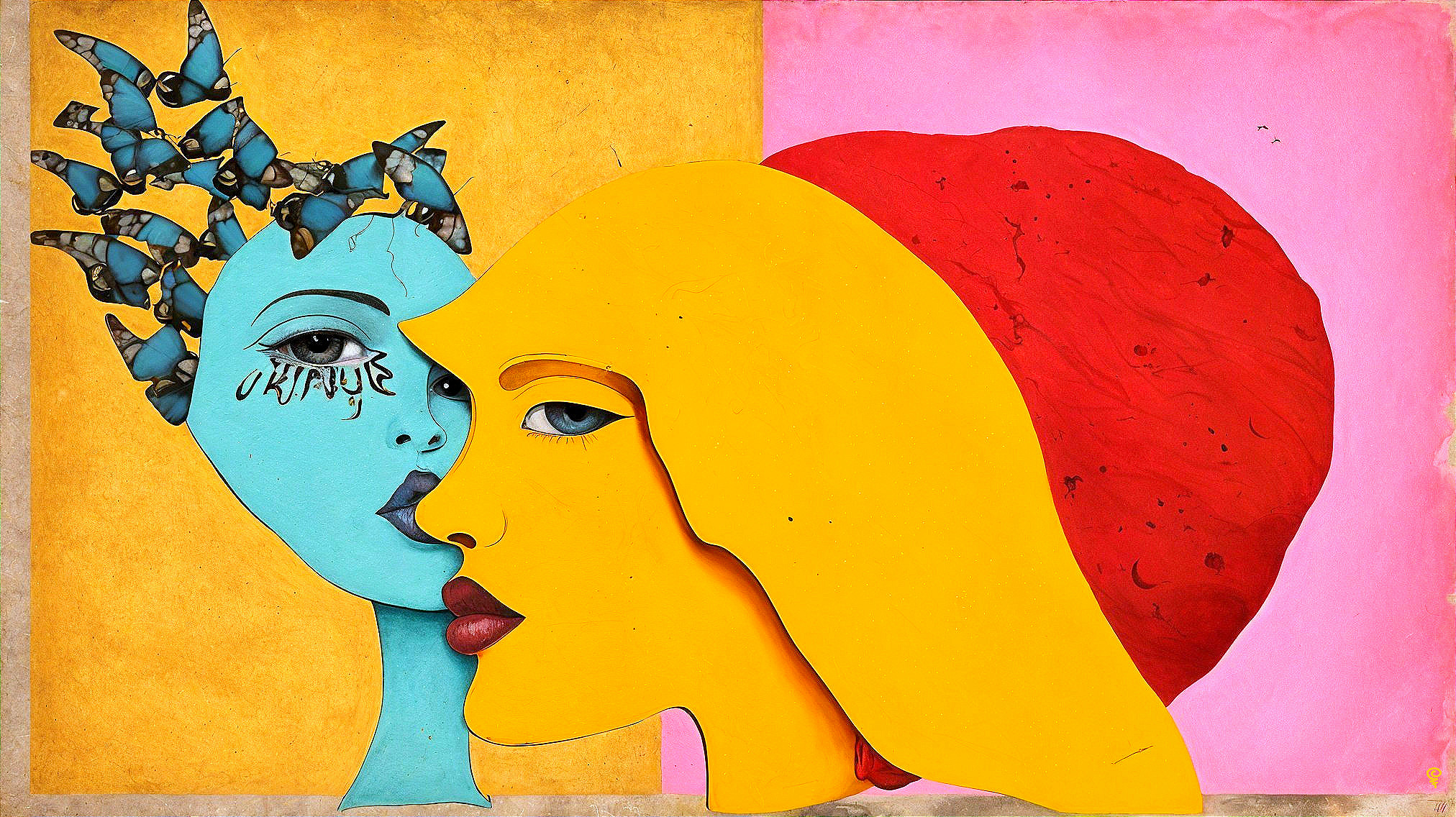 Stylized Faces in Bold Colors with Detailed Background