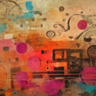 Abstract Painting with Vibrant Colors and Urban Elements