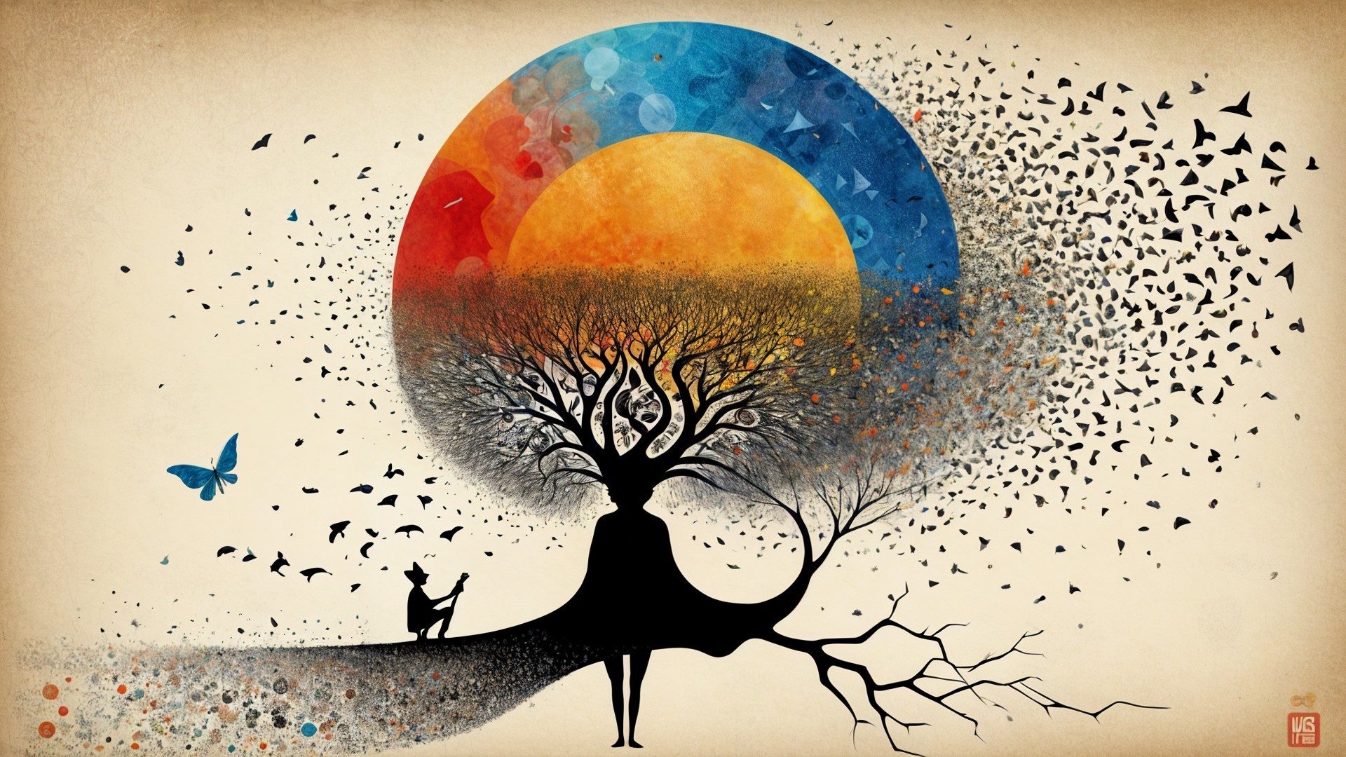 Whimsical Illustration of Tree-Head Silhouette