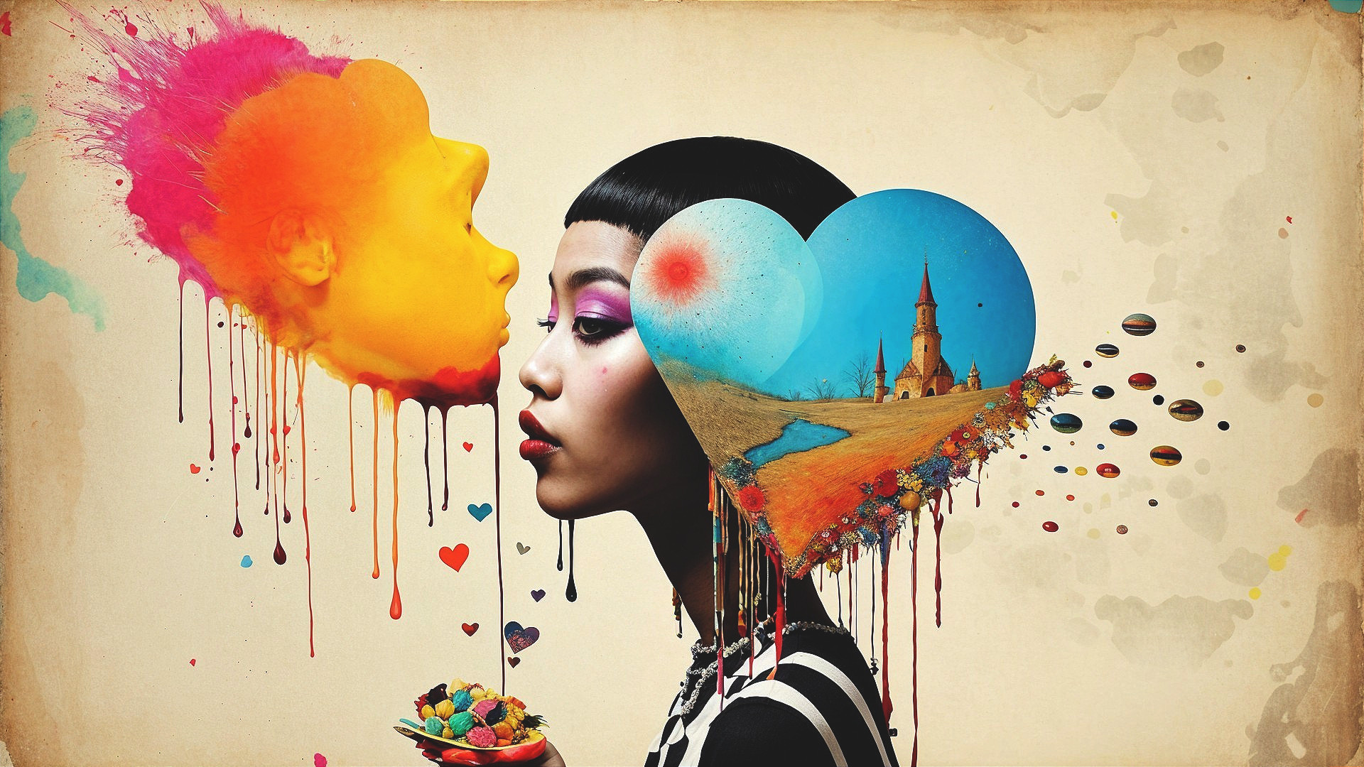 Surreal Portrait of a Woman with Colorful Elements