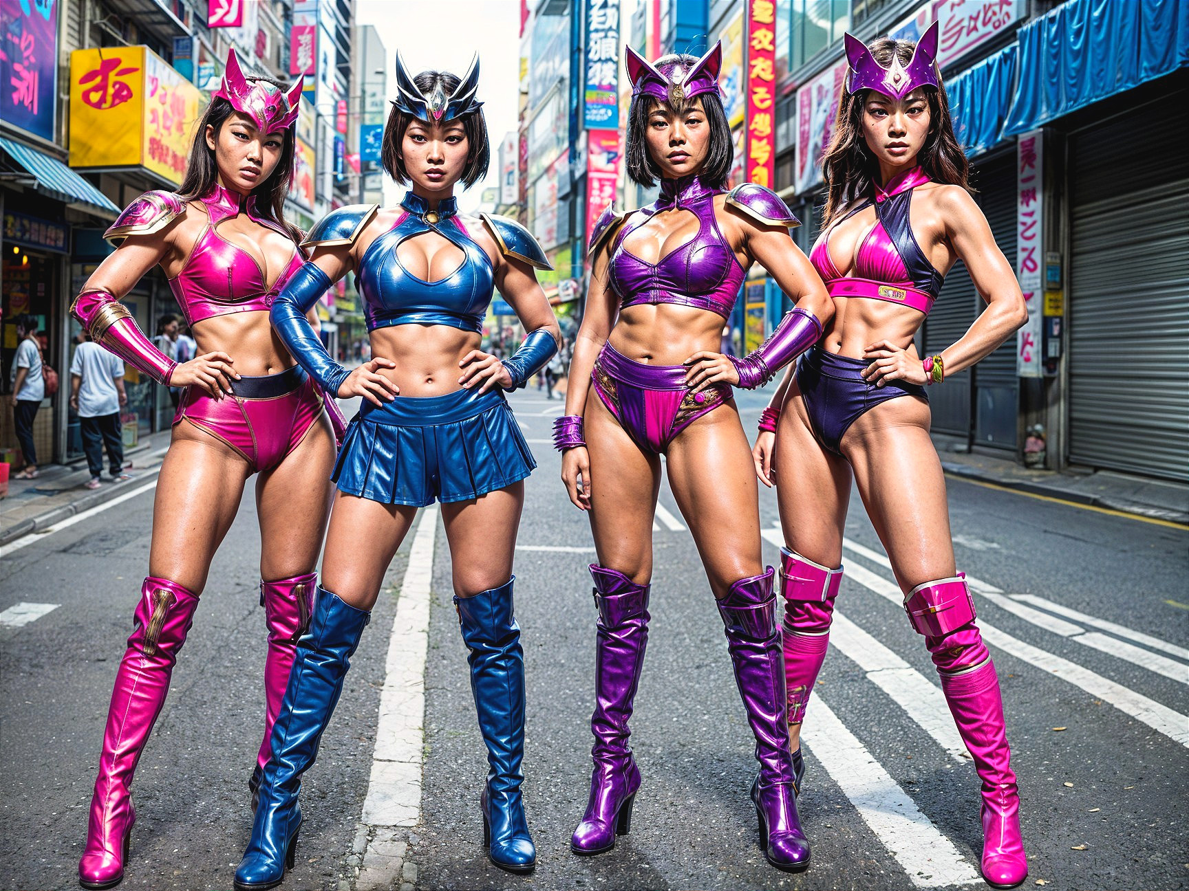 Women in Superhero-Inspired Outfits on Urban Street