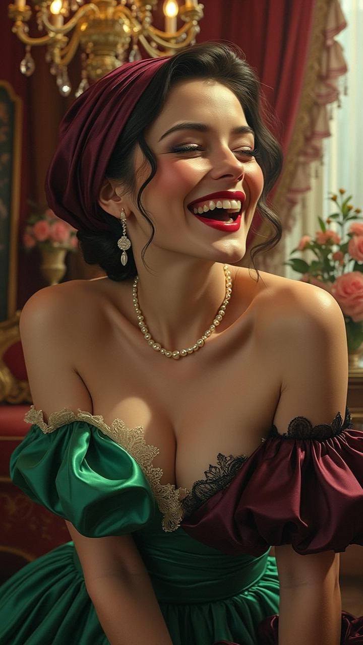 Elegant Woman in Vintage Dress with Romantic Backdrop