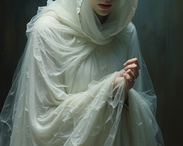 Serene Figure in Translucent White Garment with Aura