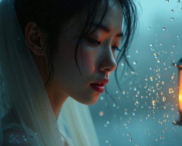 Serene Young Woman by Candlelight Near a Window