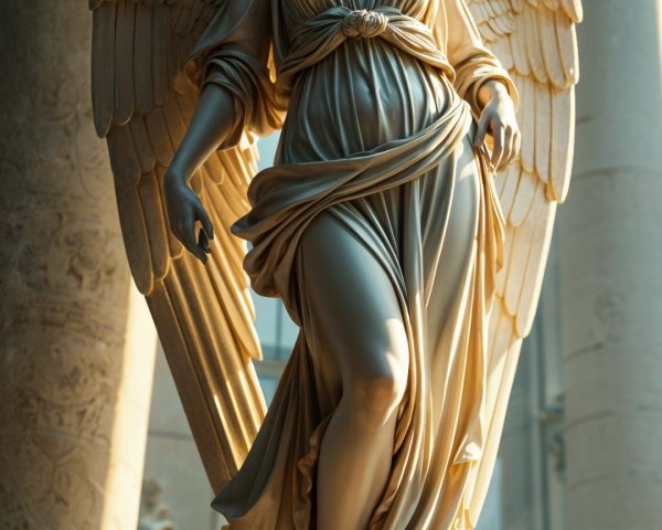 Majestic Angel Statue with Detailed Wings in Stone