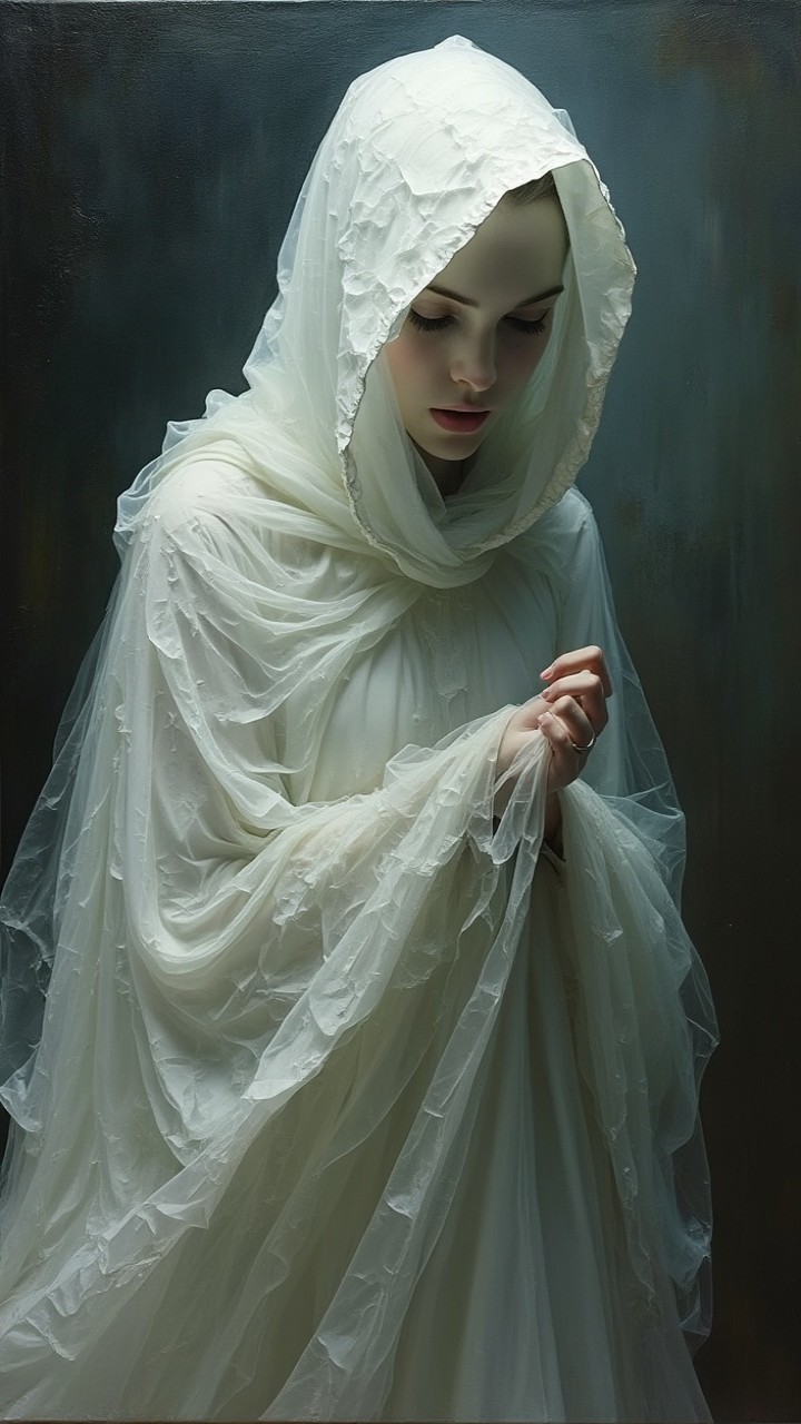 Serene Figure in Translucent White Garment with Aura