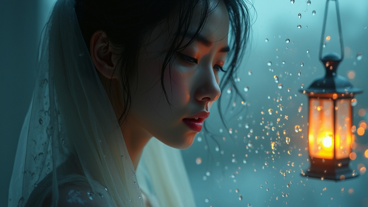 Serene Young Woman by Candlelight Near a Window