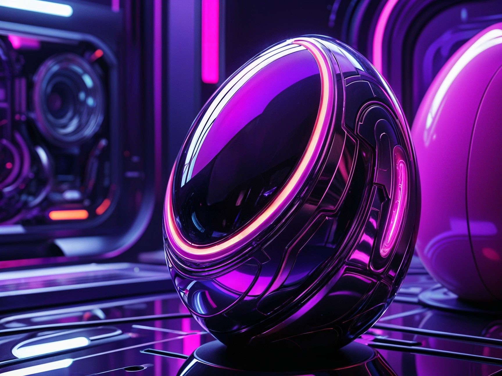 Futuristic Orb with Neon Lights in Sci-Fi Setting