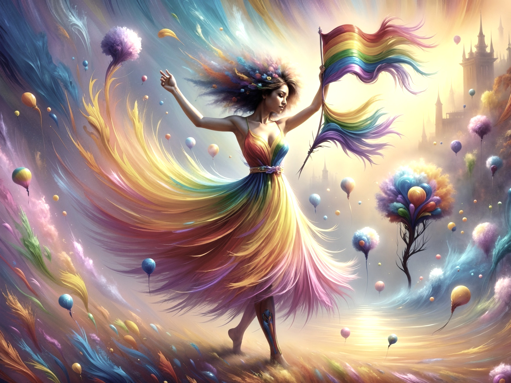Vibrant Dance in Colorful Dreamy Landscape